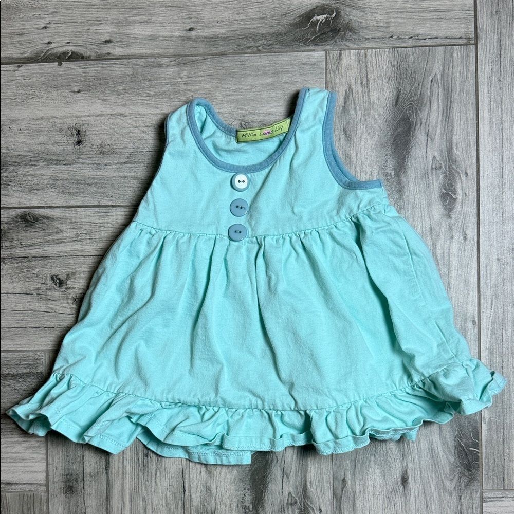 Millie Loves Lily Light Blue Sleeveless Kids Top with Ruffle Hem
